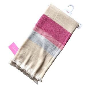Isaac Mizrahi New York Cream Pink Colorblock Chevron Pebble Herr Blanket Scarf